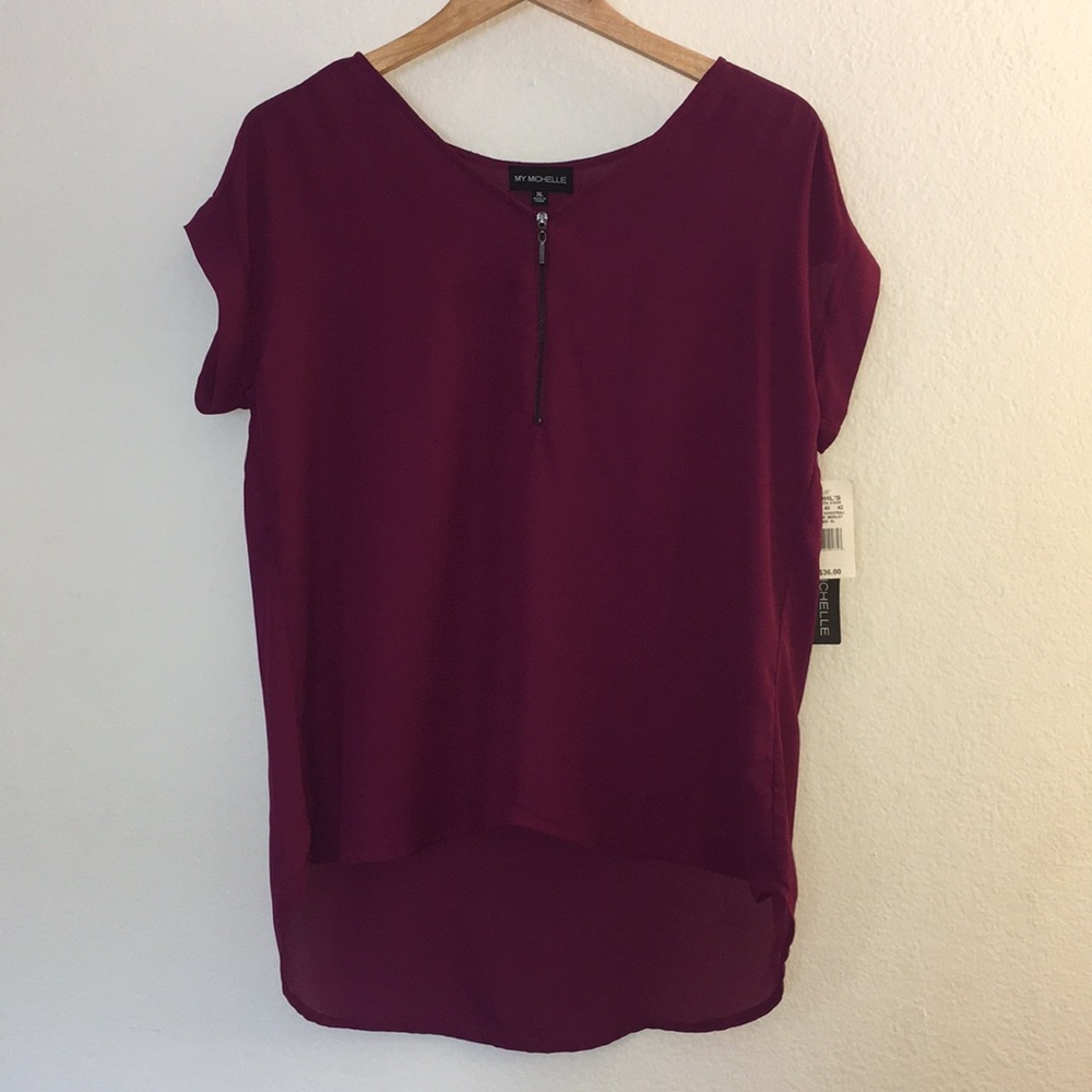 NWT MyMichelle Purple High Low Zipper Front Blouse